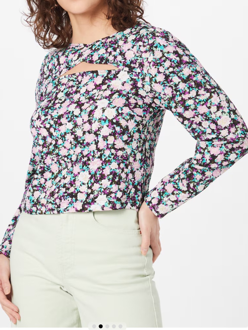 Vero Moda Black Floral Cutout Long Sleeve Top with Pink & Mint Accents
